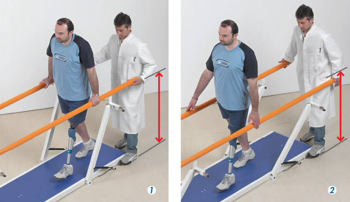 adjusting the parallel bars height supporting locomotion and rehabilitation activity